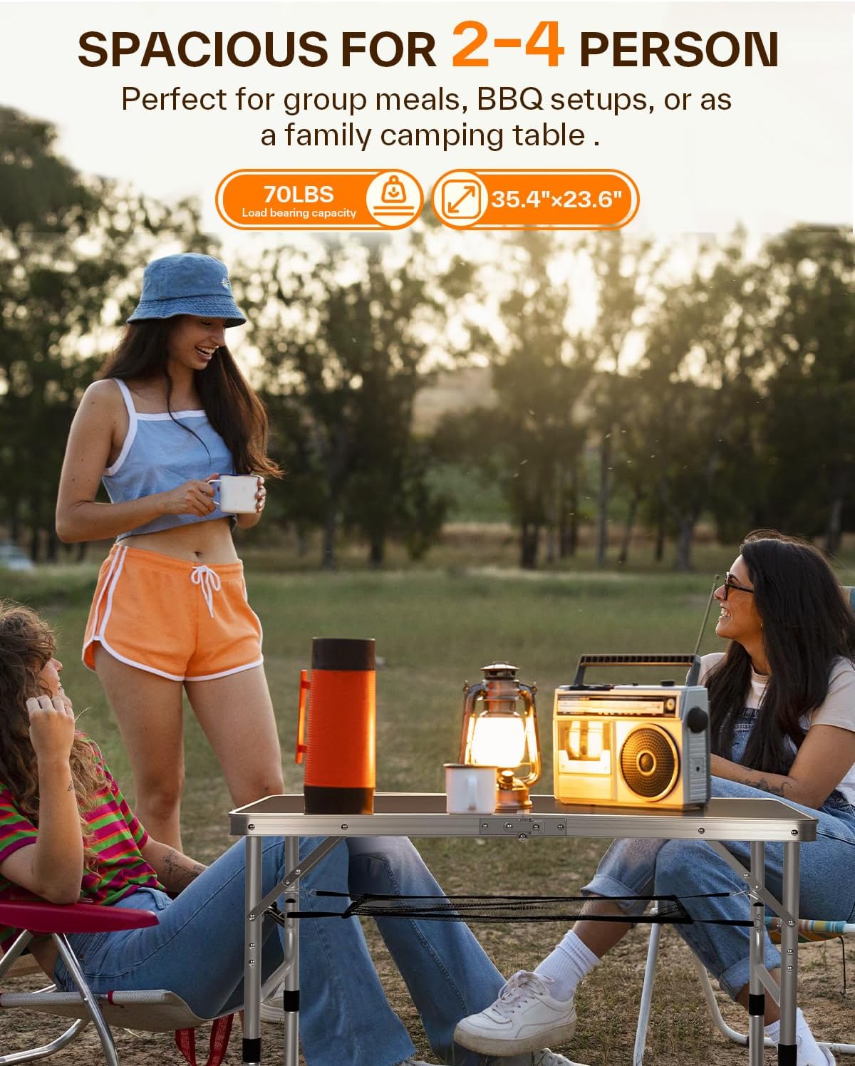 Detalle 2 de Sportneer Y21-80601-52 Folding Camping Table, Adjustable Height with Mesh Storage