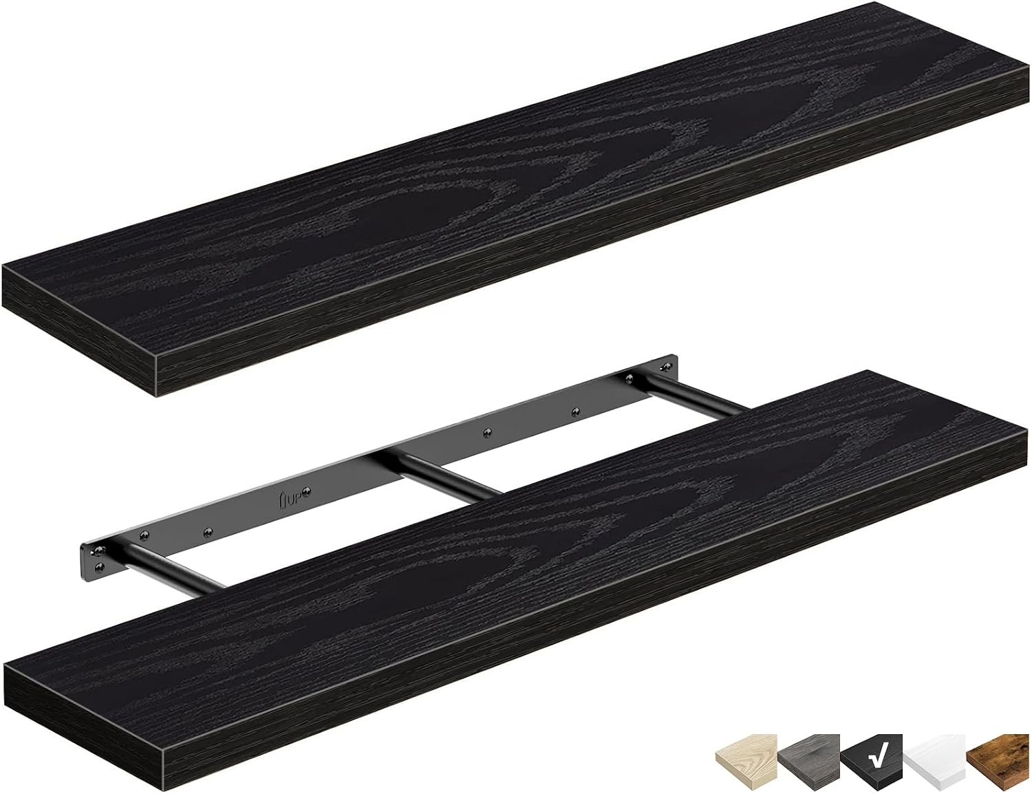 Detalle de QEEIG mounted-bathroom-shelves Floating Shelves, Black, 47.2-Inch Set of 2