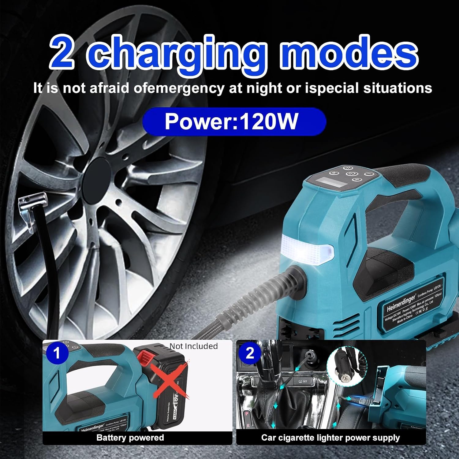 Thumbnail 3 de Cordless Tire Inflator for Makita: 120W Digital Air Pump with Dual Power