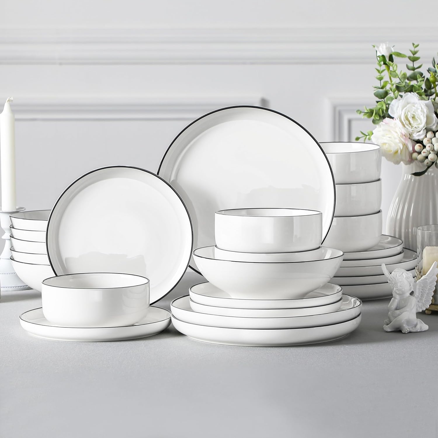 Thumbnail 5 de MALACASA LUNA 24-Piece Modern Porcelain Dinnerware Set (Plates and Bowls) for 6