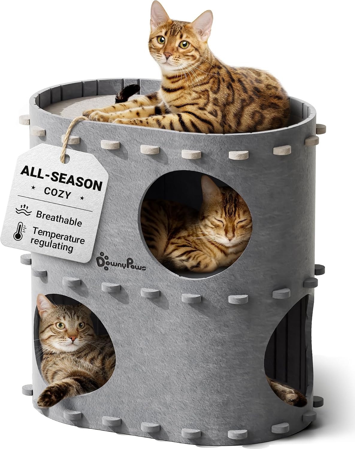 Detalle de DownyPaws Cat House for Indoor Cats: 2-Storey Felt Castle Bed Cave for Multicats