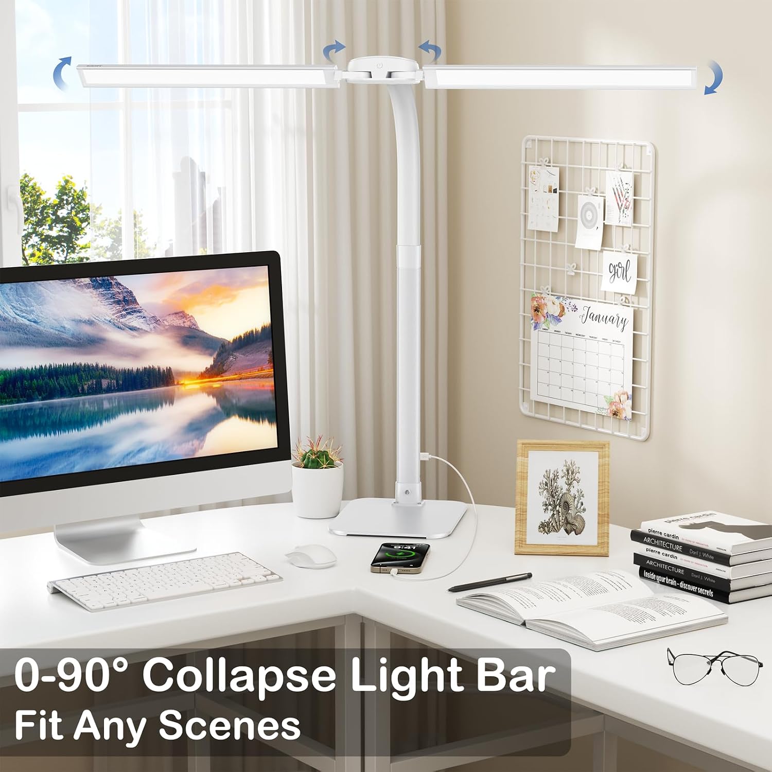 Detalle 2 de Kary 24W LED Desk Lamp with USB charging, dimming & remote control (white)
