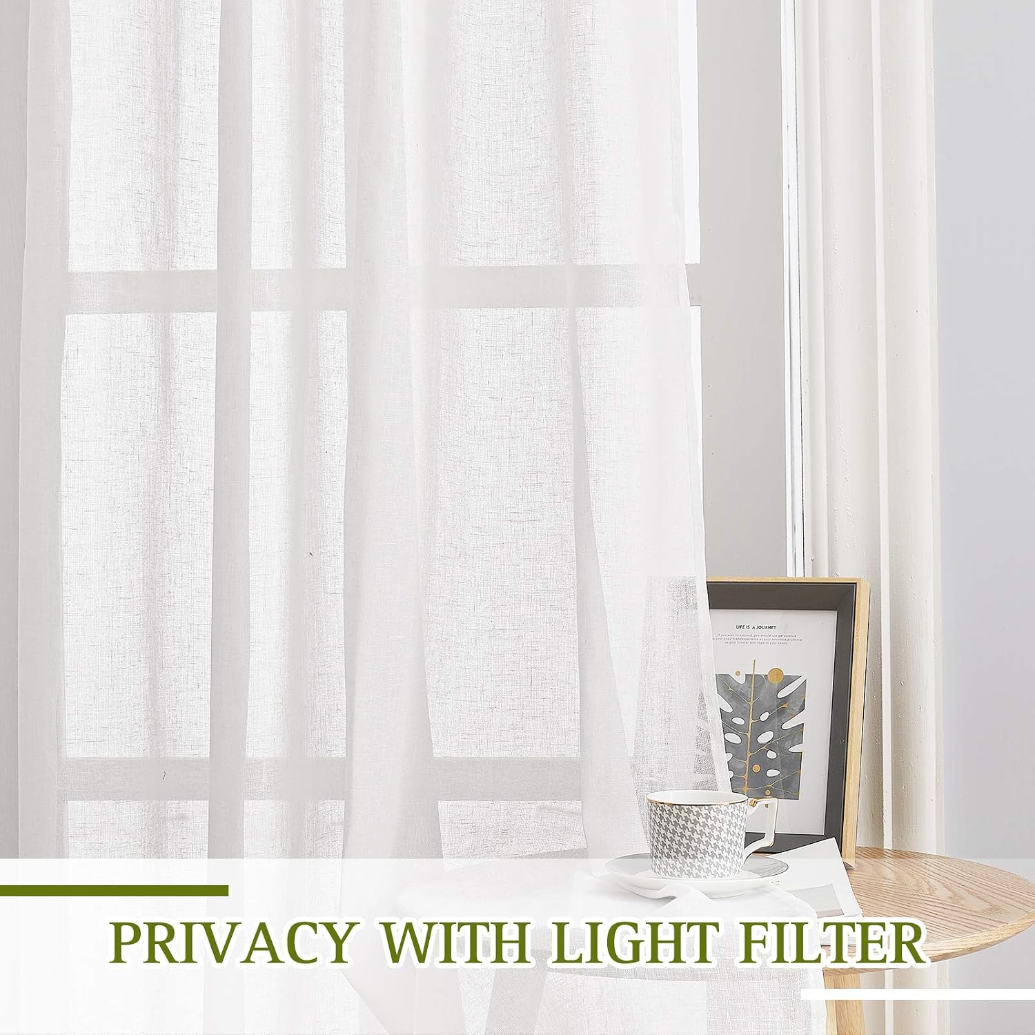 Detalle de NICETOWN White Sheer Linen Curtains (84 inch length) — 2 Panels Set with Grommets