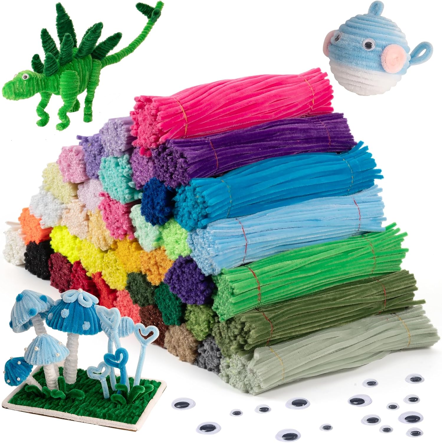 Caydo 4,000-Piece Pipe Cleaners Set (40 Assorted Colors) with Wiggly Eyes for Arts & Crafts