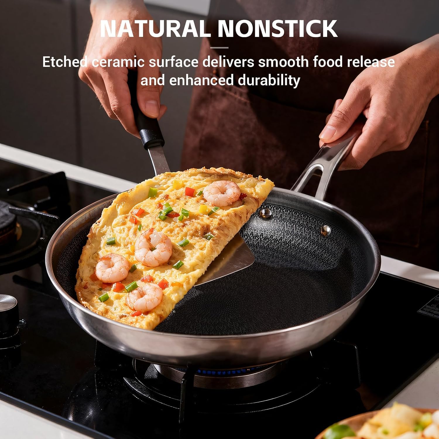 Detalle de Ammeloo Hybrid Tri-Ply Stainless Steel Frying Pan Set (8", 9.5", 11")