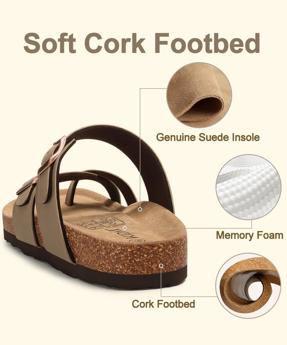 Detalle 1 de KIDMI Women’s Cork Footbed Sandals with Adjustable Buckle — Comfortable Summer Slip-On Slides