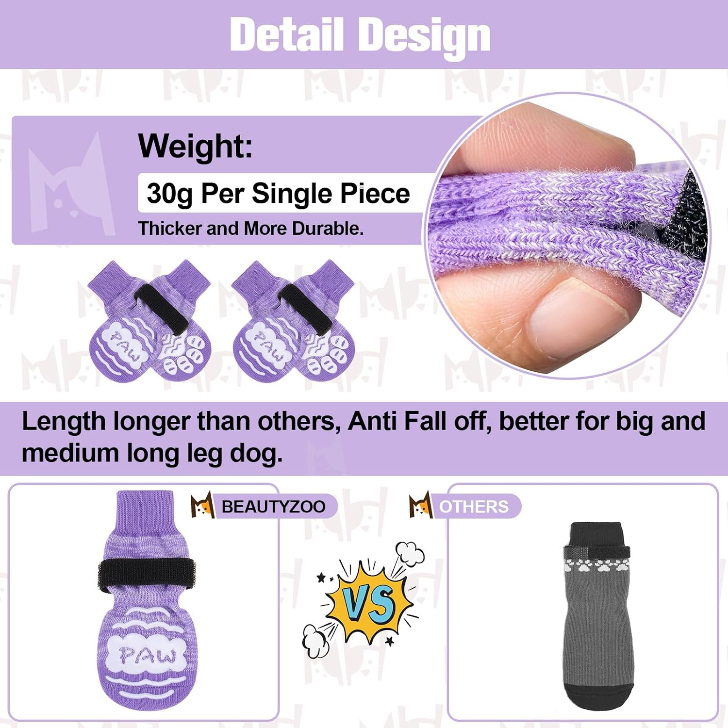 Detalle de BEAUTYZOO Hundesocken Anti-Rutsch Large 3 Zoll