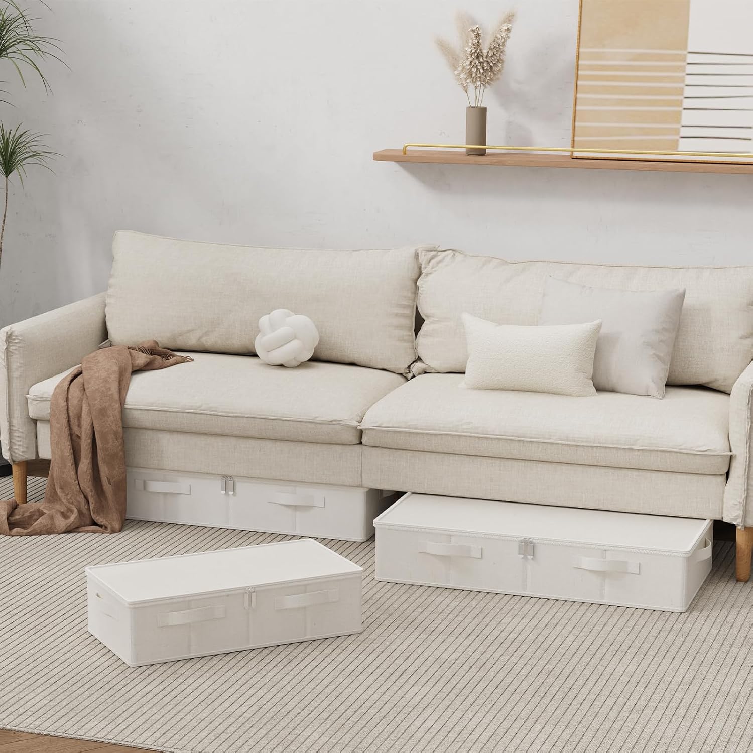 Detalle 2 de ENUMAIL EN104BES-2 opvouwbare opbergdozen, set van 2, beige linnen