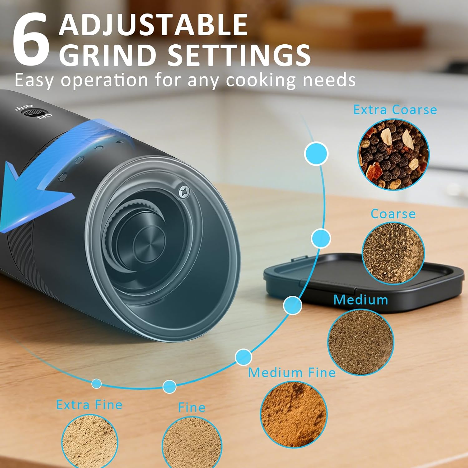 Detalle de Gravity Electric Salt and Pepper Grinder Set with USB-C Rechargeable Battery – 2 Pack