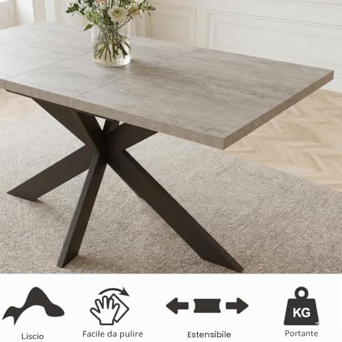 Detalle 2 de JIEXI Set Tavolo da Pranzo Allungabile 130–170 cm con 6 Sedie in Tessuto – MDF e polvere di cemento, stile moderno