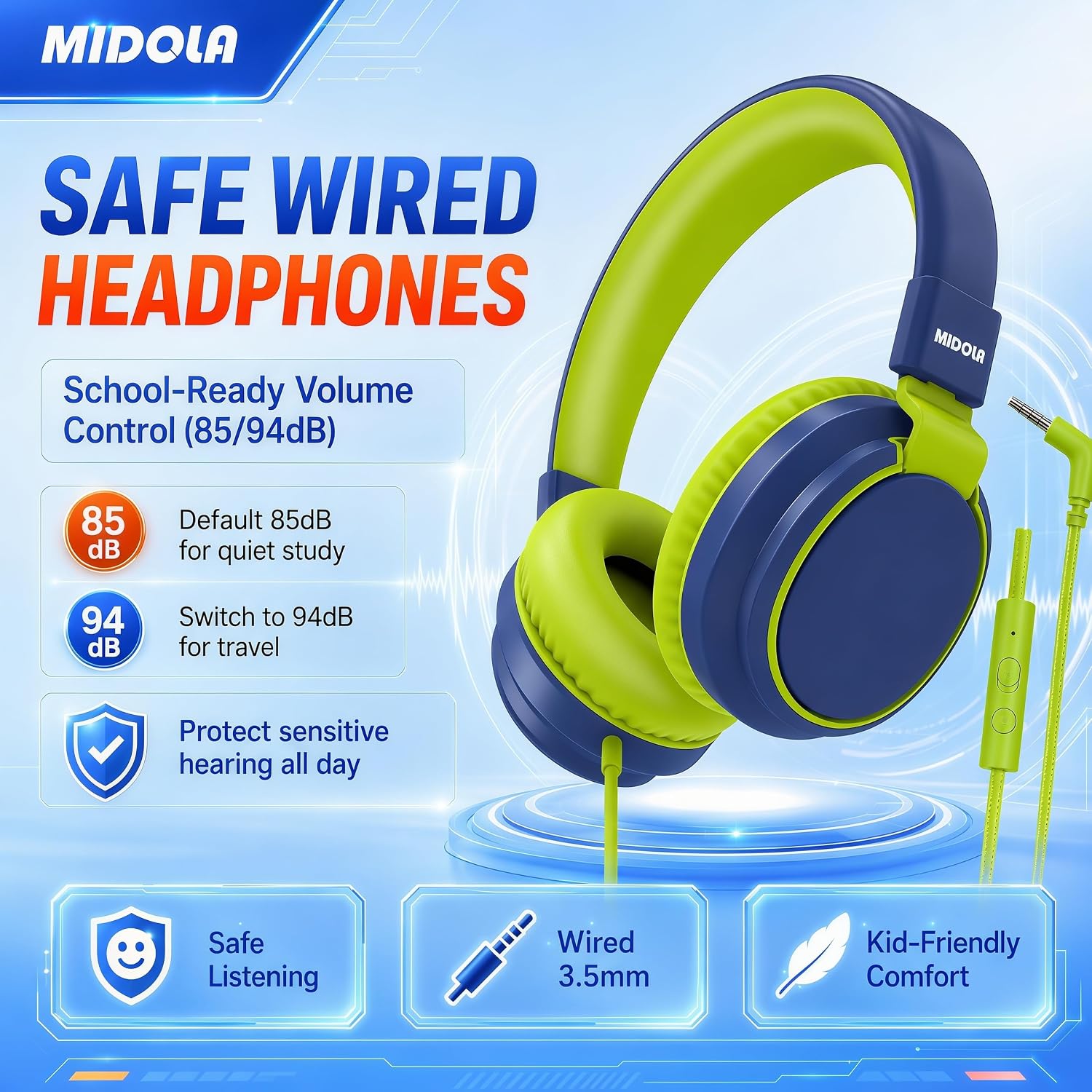Thumbnail 1 de Midola Kids Wired Headphones with 85/94dB Limit