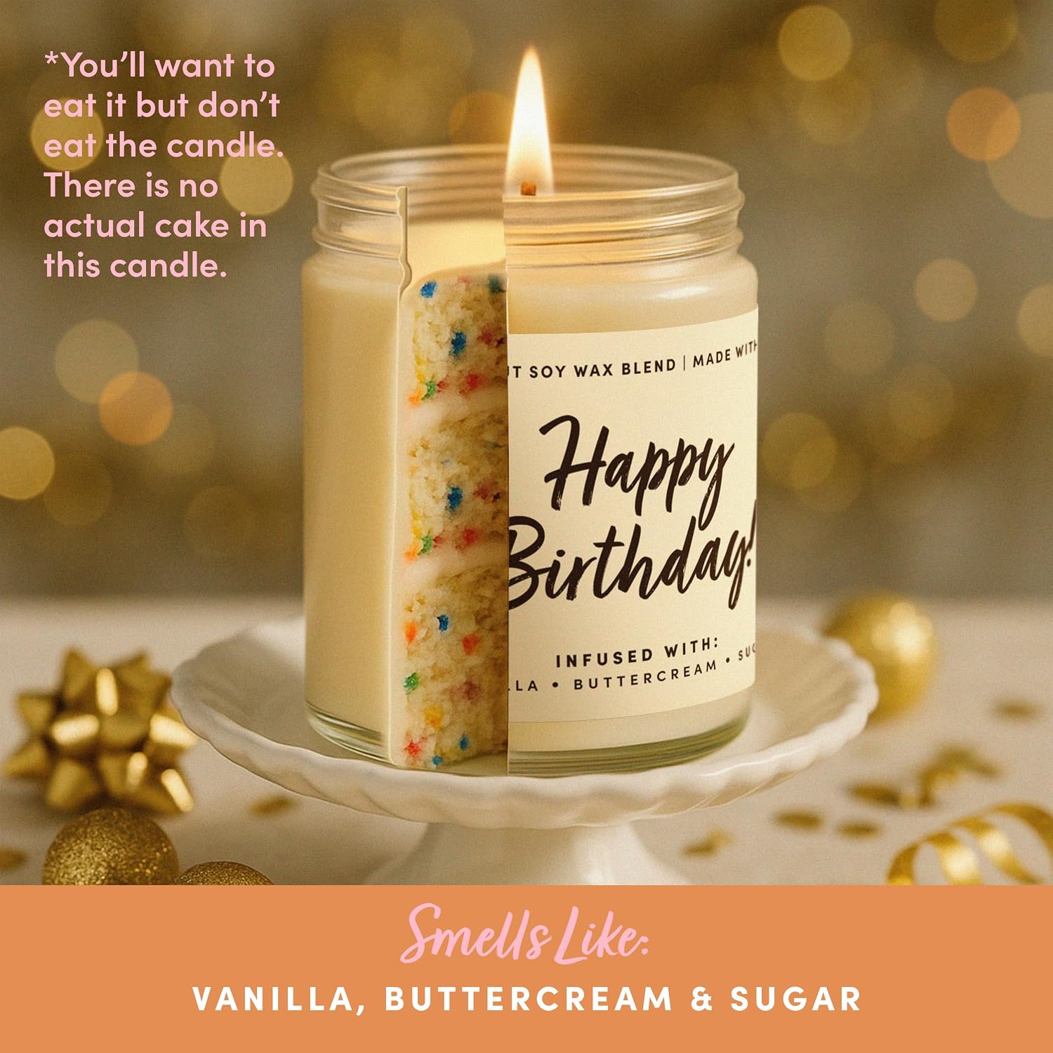 Detalle de Happy Birthday Candle for Women by WAX & WIT — Vanilla Buttercream Cake Soy Candle, 9oz