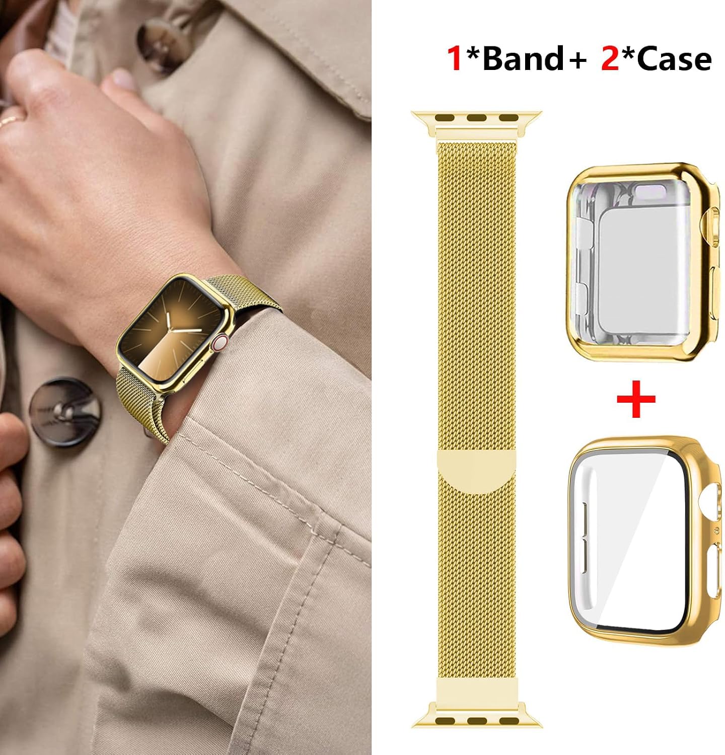 Detalle de Magnetic Band and Case for Apple Watch (40/41mm to 49mm) with Milanese Loop and Screen Protector