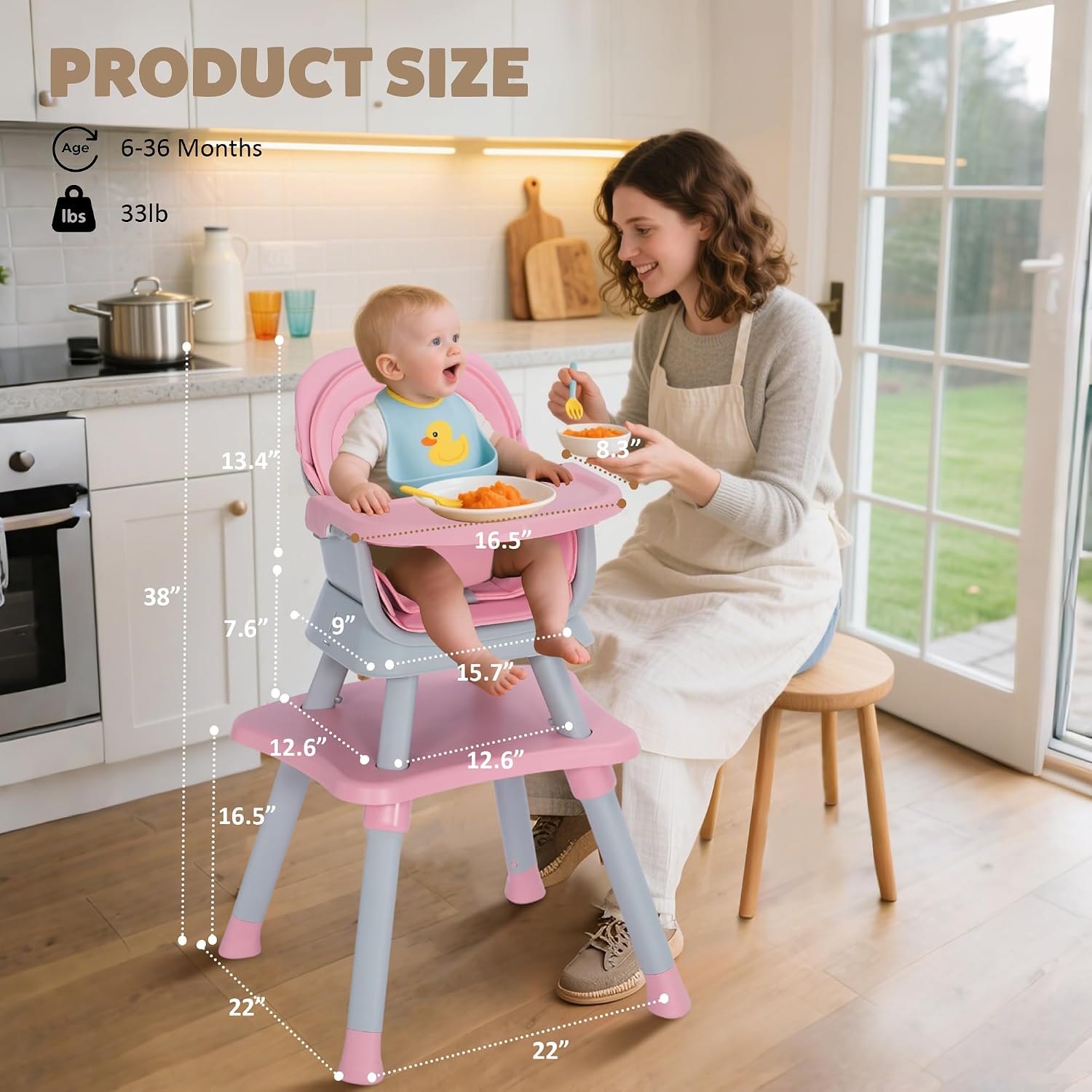 Thumbnail 6 de TODEFULL 8-in-1 Baby High Chair with Removable Tray and Convertible Seating