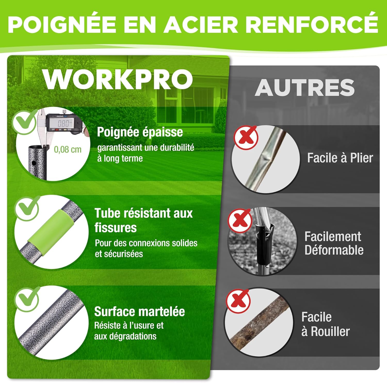 Detalle 2 de WORKPRO Râteau à chaume 38 cm avec manche télescopique (jusqu’à 1,78 m) et tête réglable