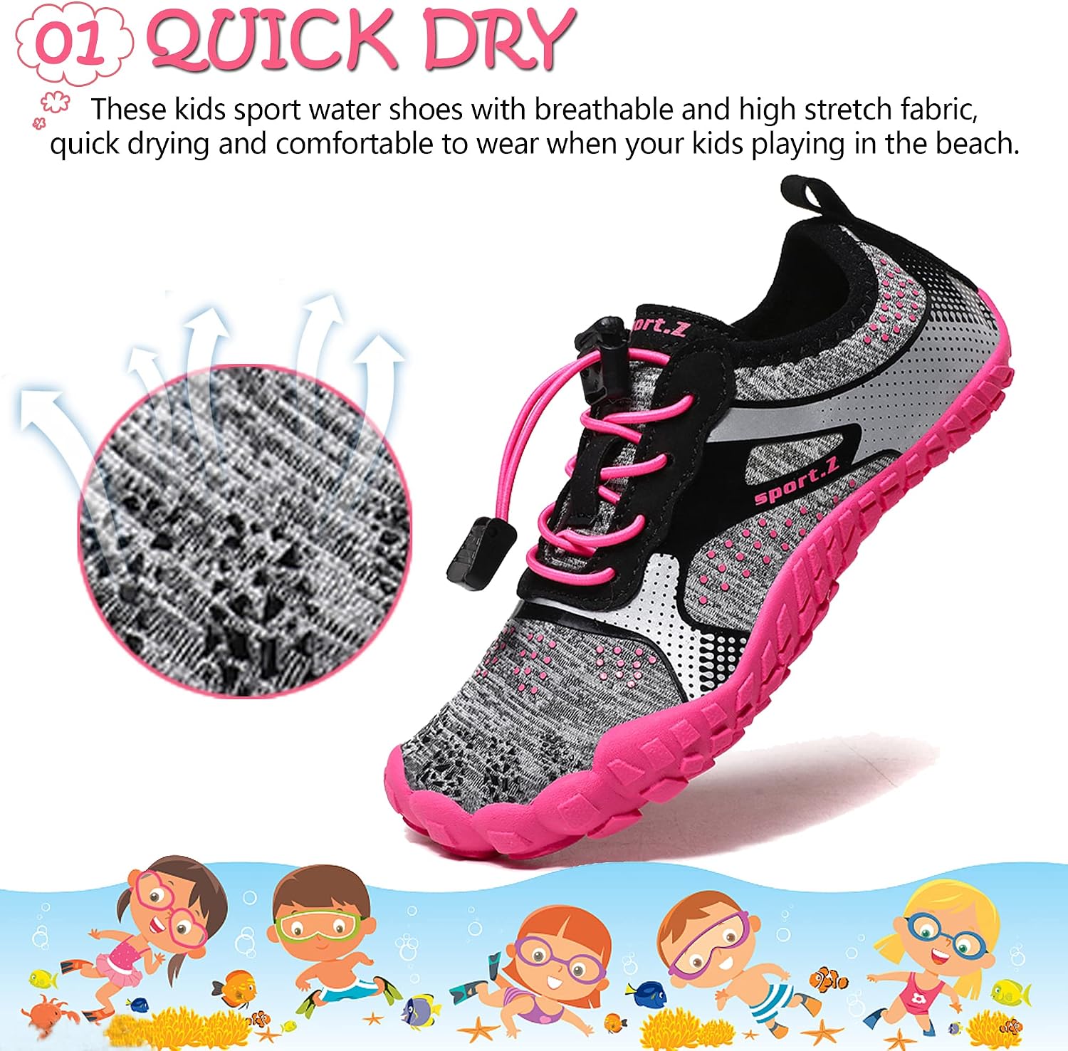 Detalle 2 de Kids Water Shoes: Breathable, Lightweight Aqua Beach Shoes for Boys and Girls