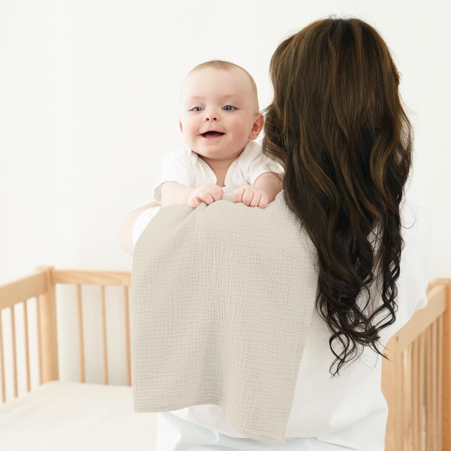 Thumbnail 4 de Bearmoss Musselin-Spucktücher Baby Set (4er), 100% Baumwolle, 60×60 cm – Sandgrün