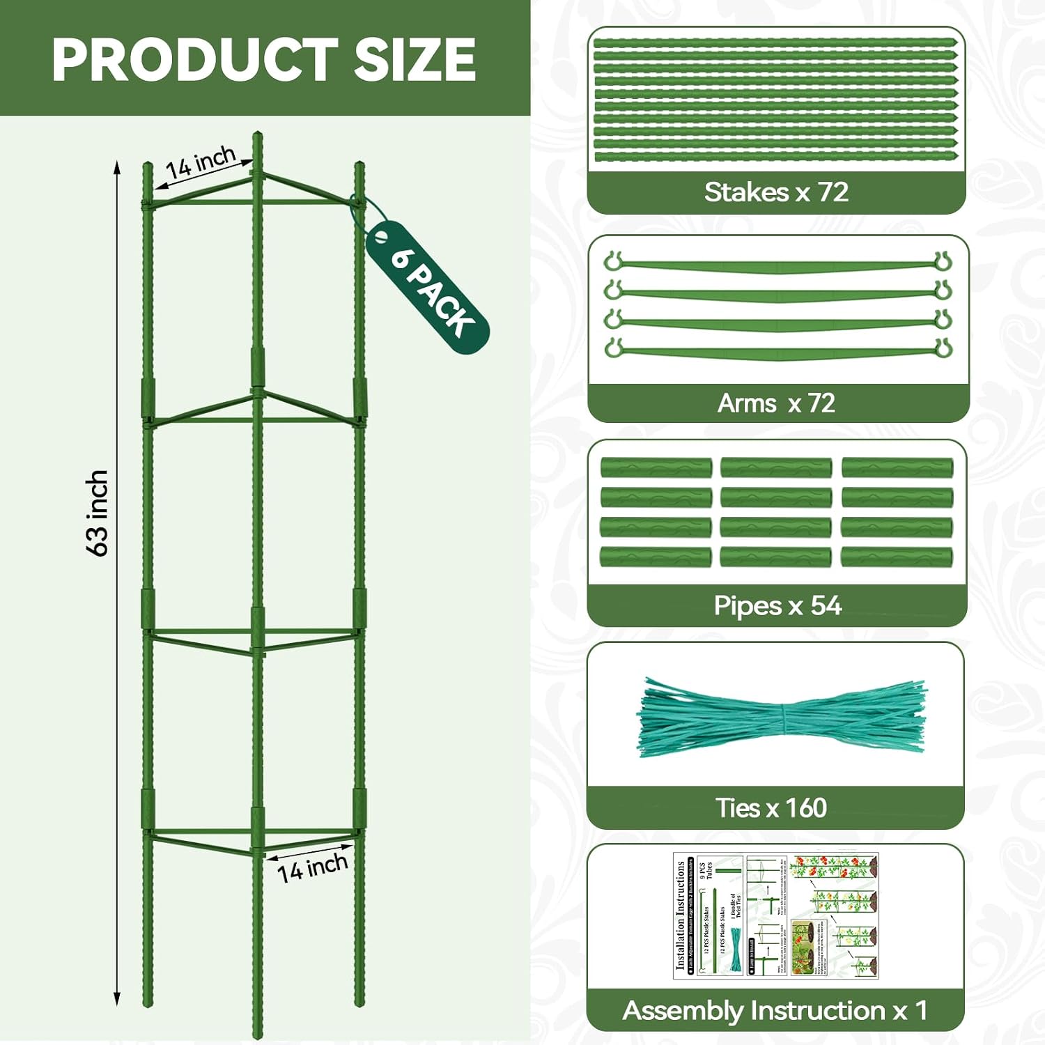 Detalle de Halatool 6 Pack Tomato Cages (Up to 160cm) – Adjustable Garden Stakes Support Frame