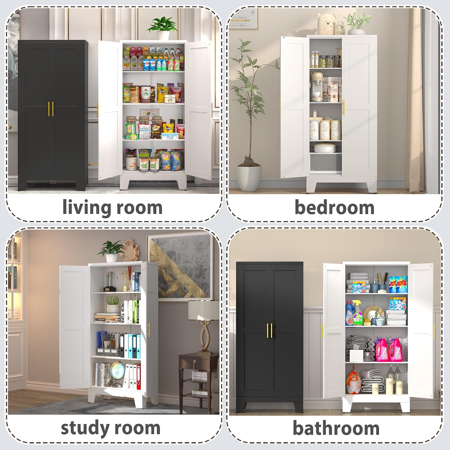 Detalle de GAIOUS C-YSXR04-1200W Metal Pantry Cabinet, White, Adjustable Shelves