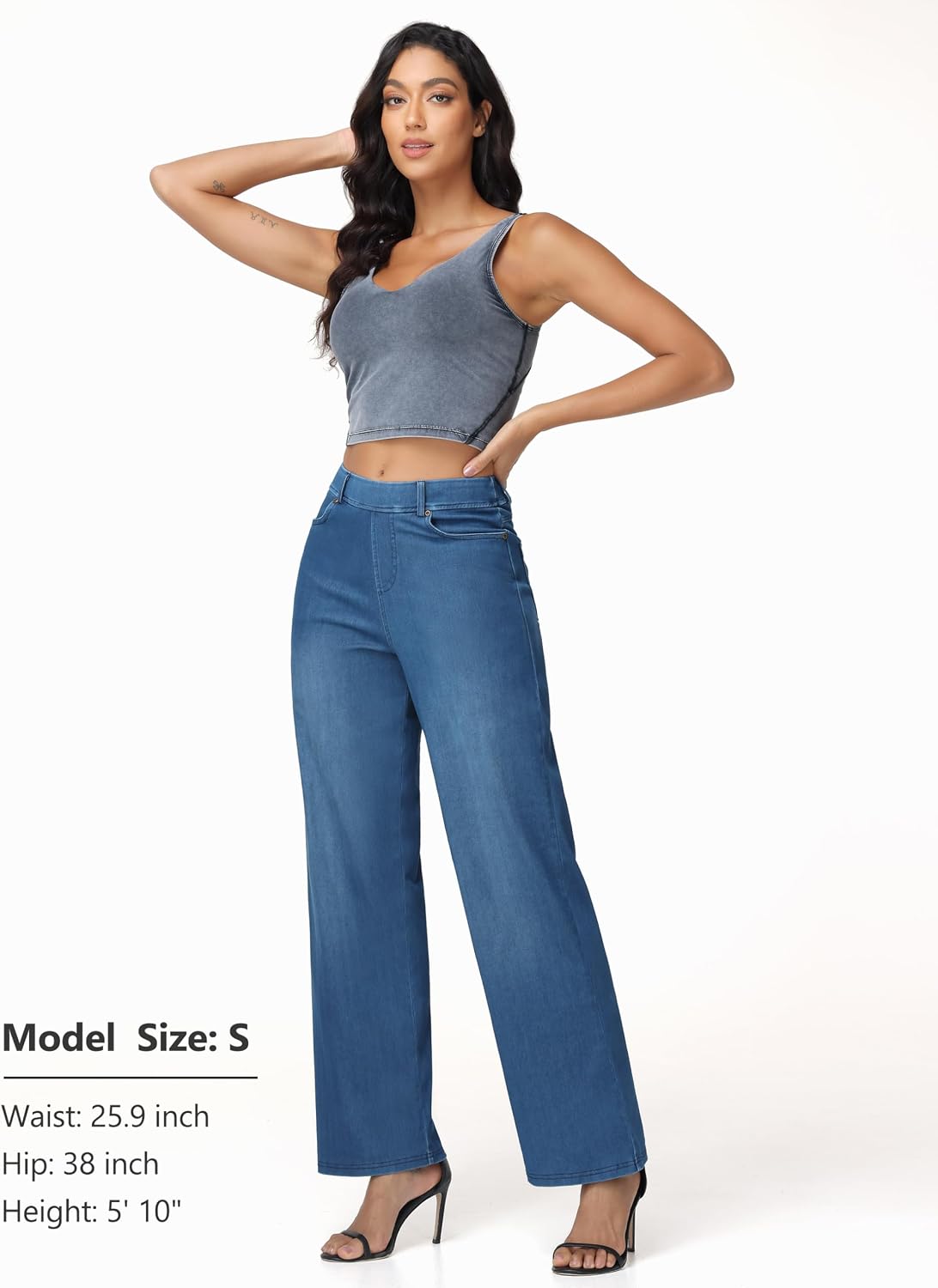 Thumbnail 5 de THE GYM PEOPLE Women's Stretch Wide-Leg Jeans, Pull-On Fit, Four Pockets