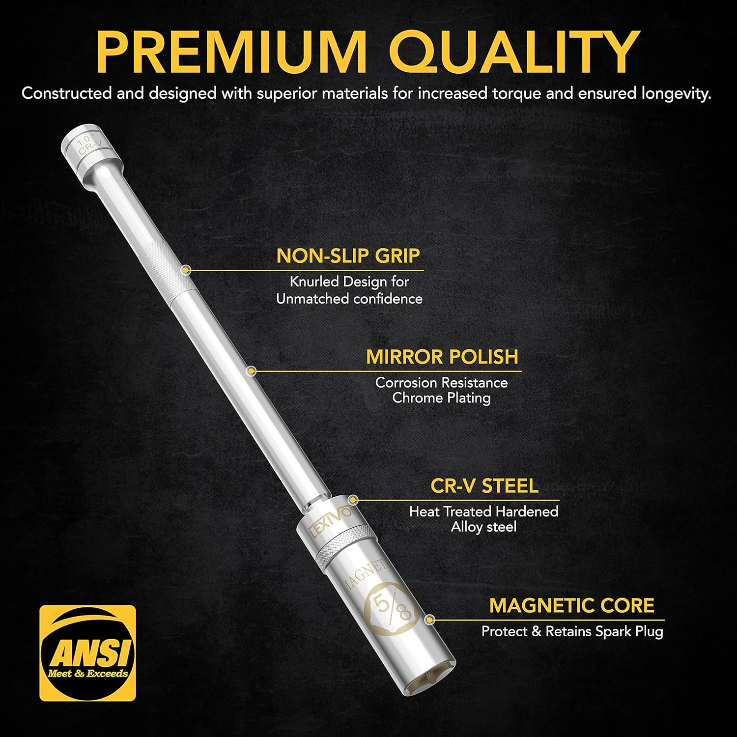 Thumbnail 4 de LEXIVON LX-122 5/8 in Swivel Magnetic Spark Plug Socket (3/8 in Drive, 10 in Total Length)