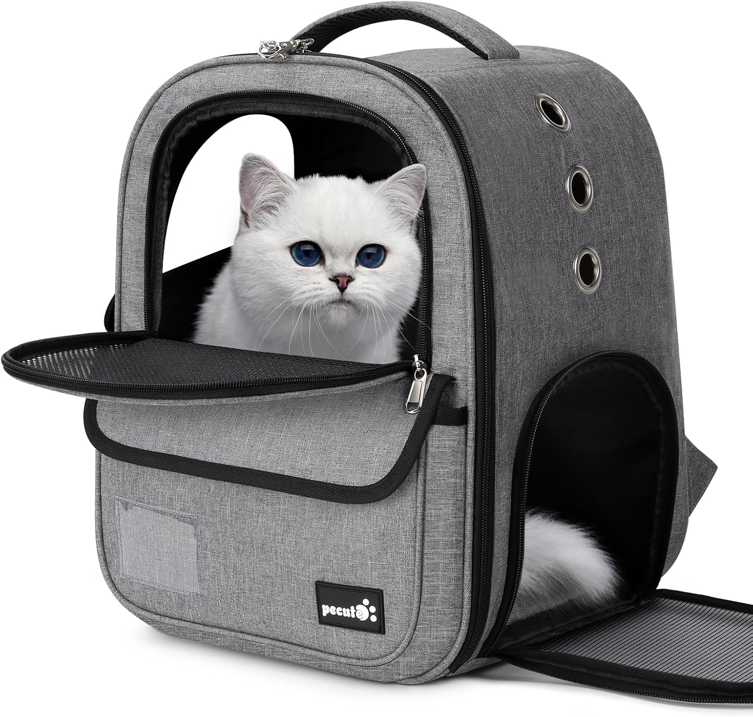 Pecute Pecute Respirant sac à dos de transport pour chat et petit chien avec matelas en peluche amovible