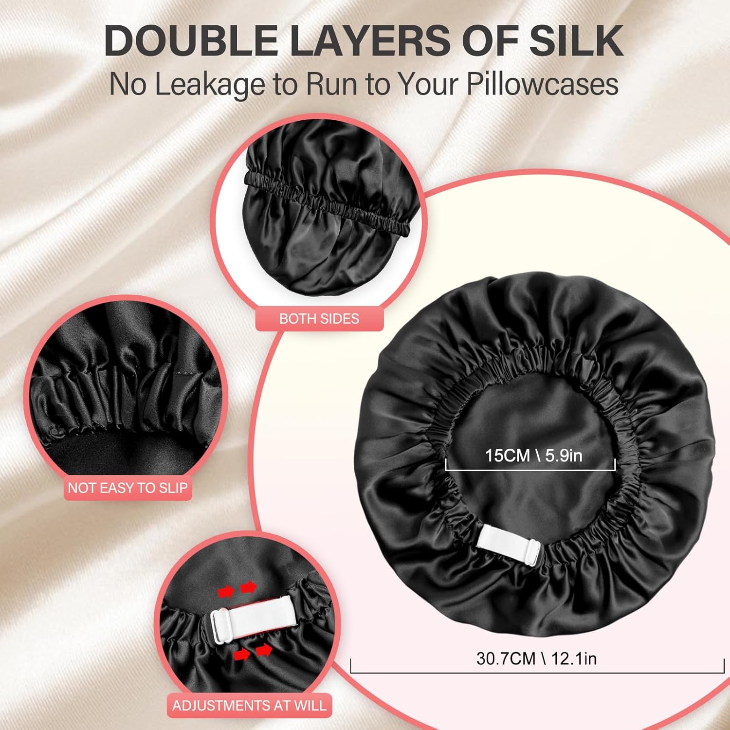Detalle 2 de Necole 22 Momme 100% Mulberry Silk Bonnet for Sleep 🧖♀