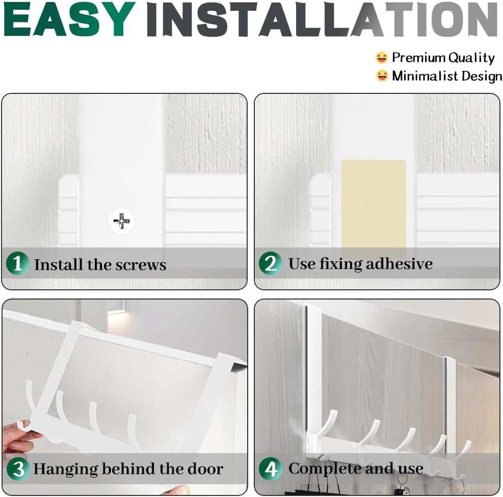 Detalle de MIVITOOM Over Door Hanger with 5 Hooks (White) – heavy duty hooks for coats, towels, keys and bags