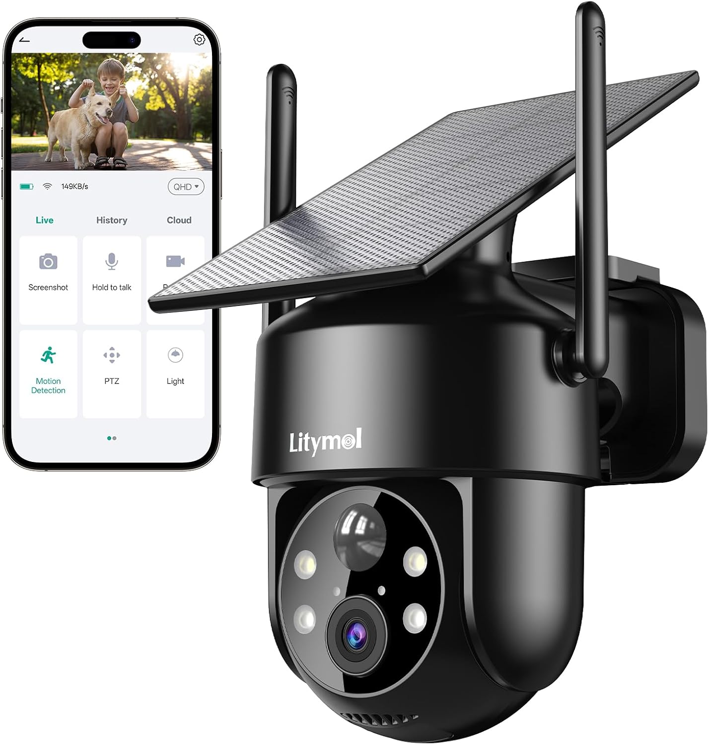 Detalle de LITYMOL 2K WiFi Solar Outdoor Security Camera