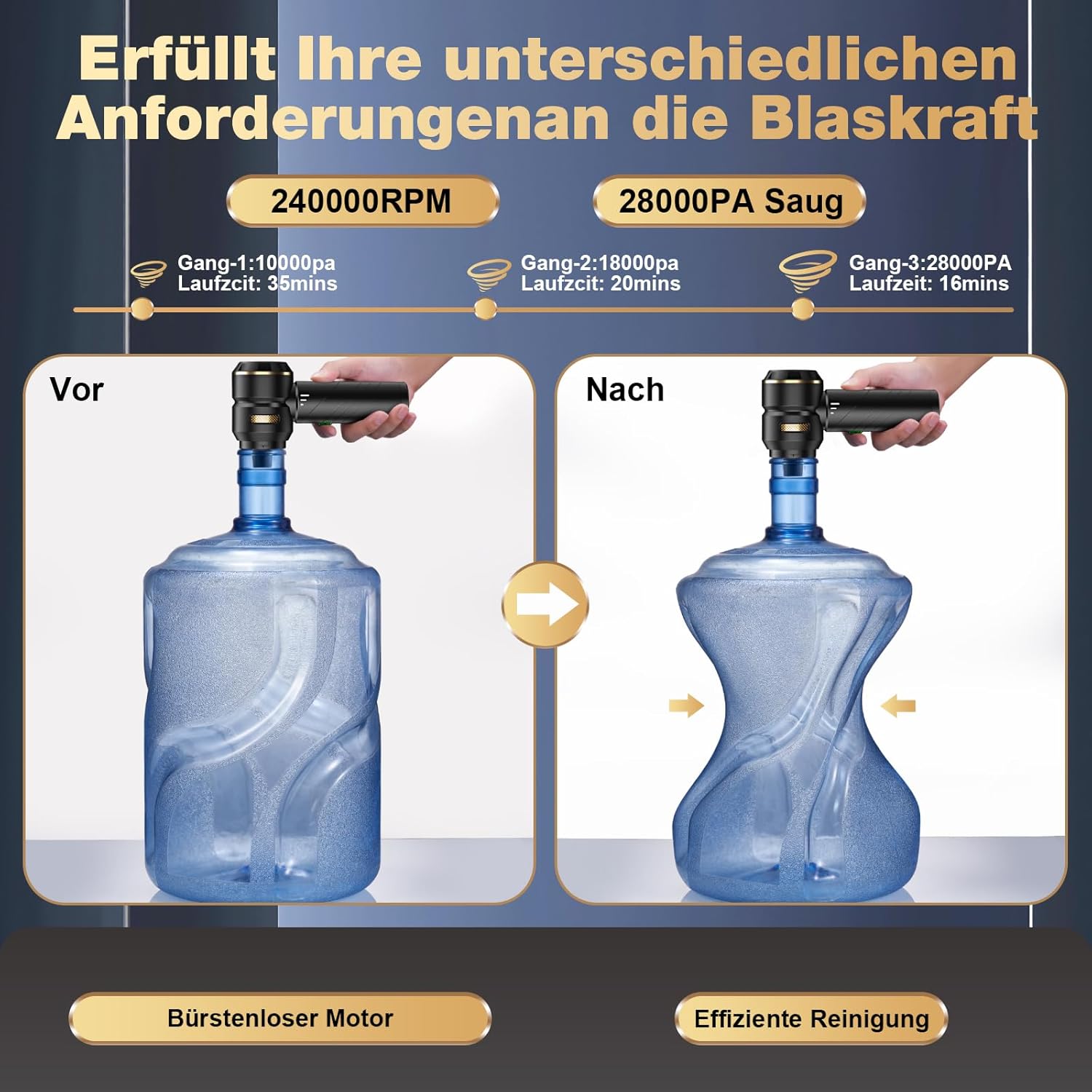 Thumbnail 3 de Feolaviy Akku-Handstaubsauger 4-in-1 (4 Düsen), kabellos bis 28.000 PA – für Auto, Küche, PC & Tierhaare