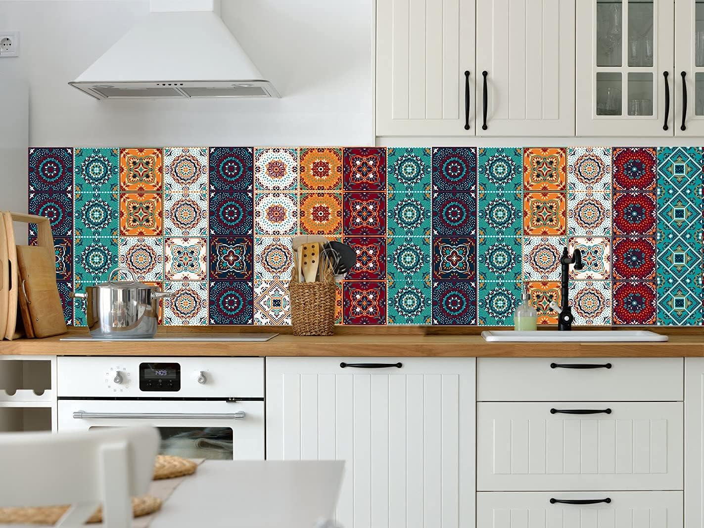 Detalle de KAIRNE 24pcs Moroccan Tile Decal – 15x15cm Peel & Stick Mosaic Tiles for Kitchen, Bathroom & Living Spaces