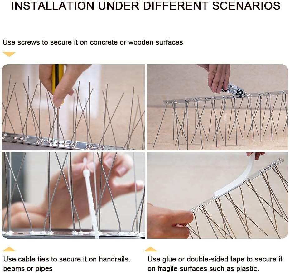 Detalle de OFFO HC-BS-901-E10 Bird Spikes, 304 Stainless Steel, 9-Piece, 10.2 ft