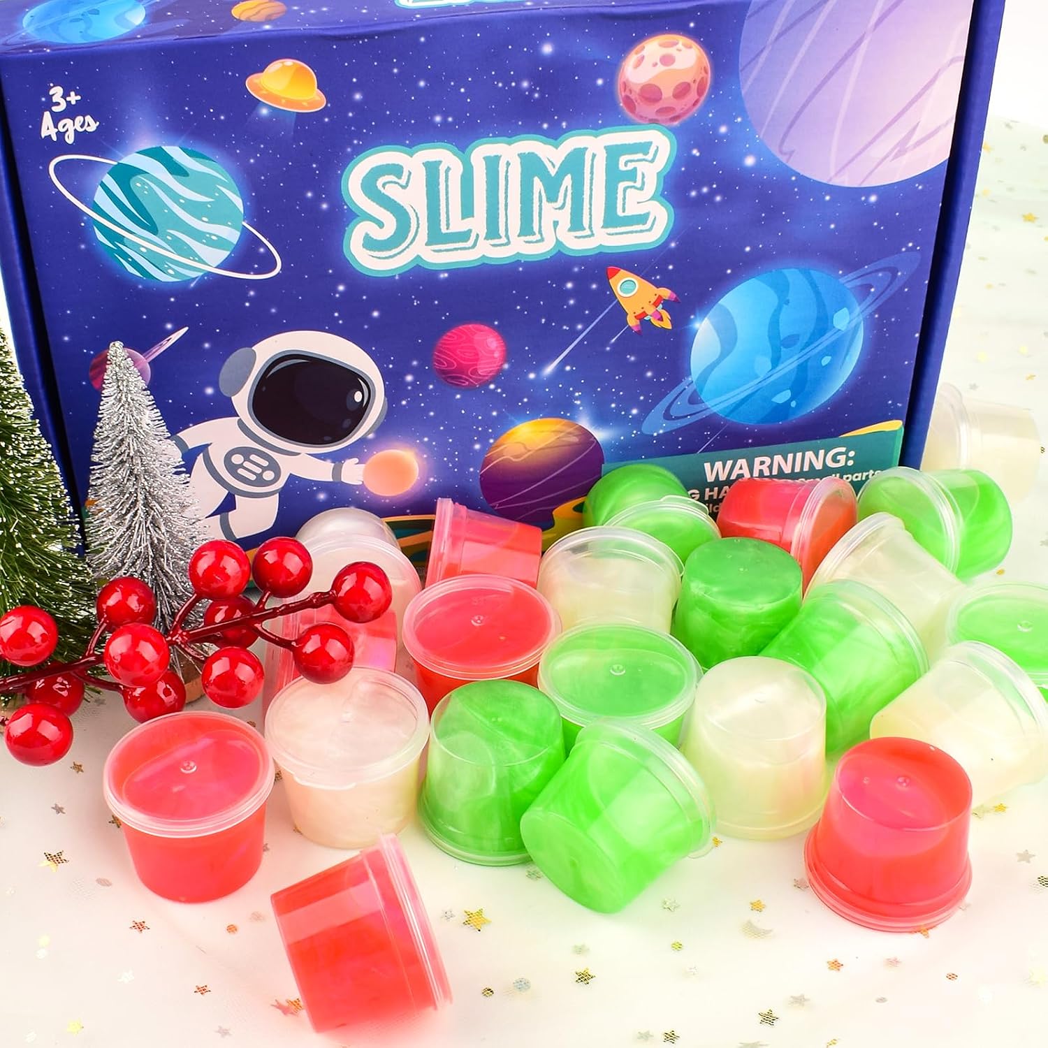 Detalle 2 de Galaxy Slime 24 Pack in Red, Green & White – Non-sticky soft party slime cups for classroom prizes
