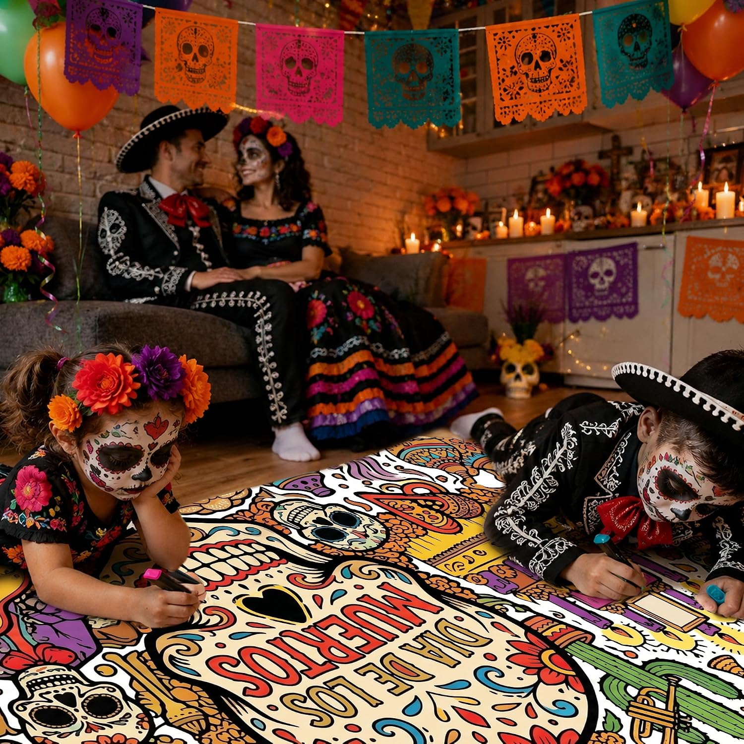 Detalle 2 de OHOME Dia de los Muertos Giant Coloring Poster, 30 x 72-Inch Paper Banner