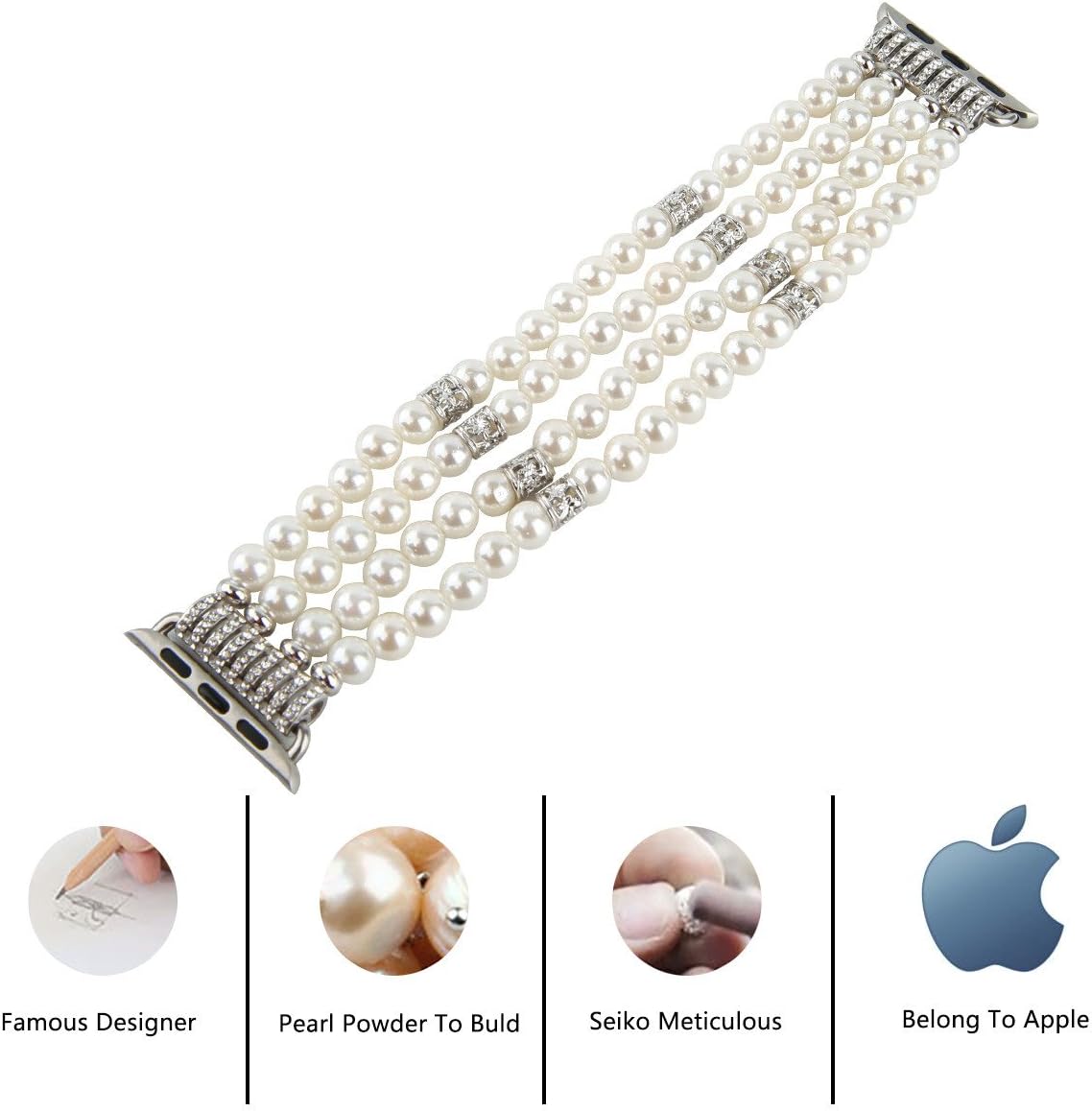 Thumbnail 4 de GEMEK Pearl Beaded Elastic Watch Strap for Apple Watch (42–49mm) – White