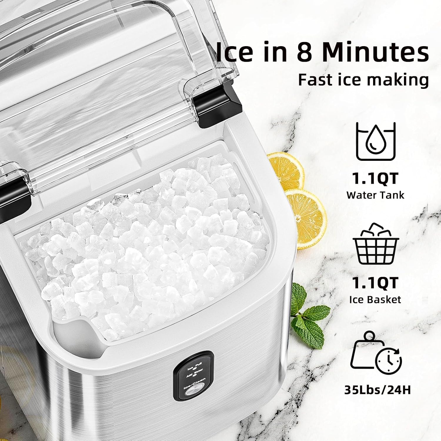 Detalle de Antarctic Star Nugget Ice Maker Countertop Ice Maker, 35 lb/24h, Self-Cleaning