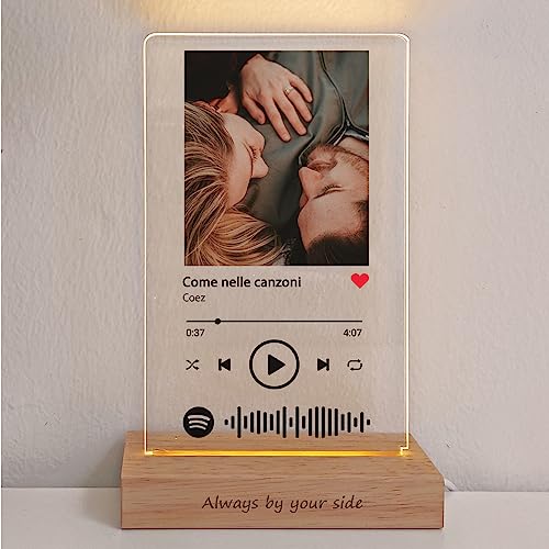 Detalle de LAC Targa Spotify Personalizzata – Stampa UV a Colori su Base LED in Legno