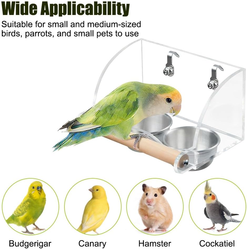 Thumbnail 5 de Bird Food Water Bowl with Wooden Stand for Parakeets and Small Birds