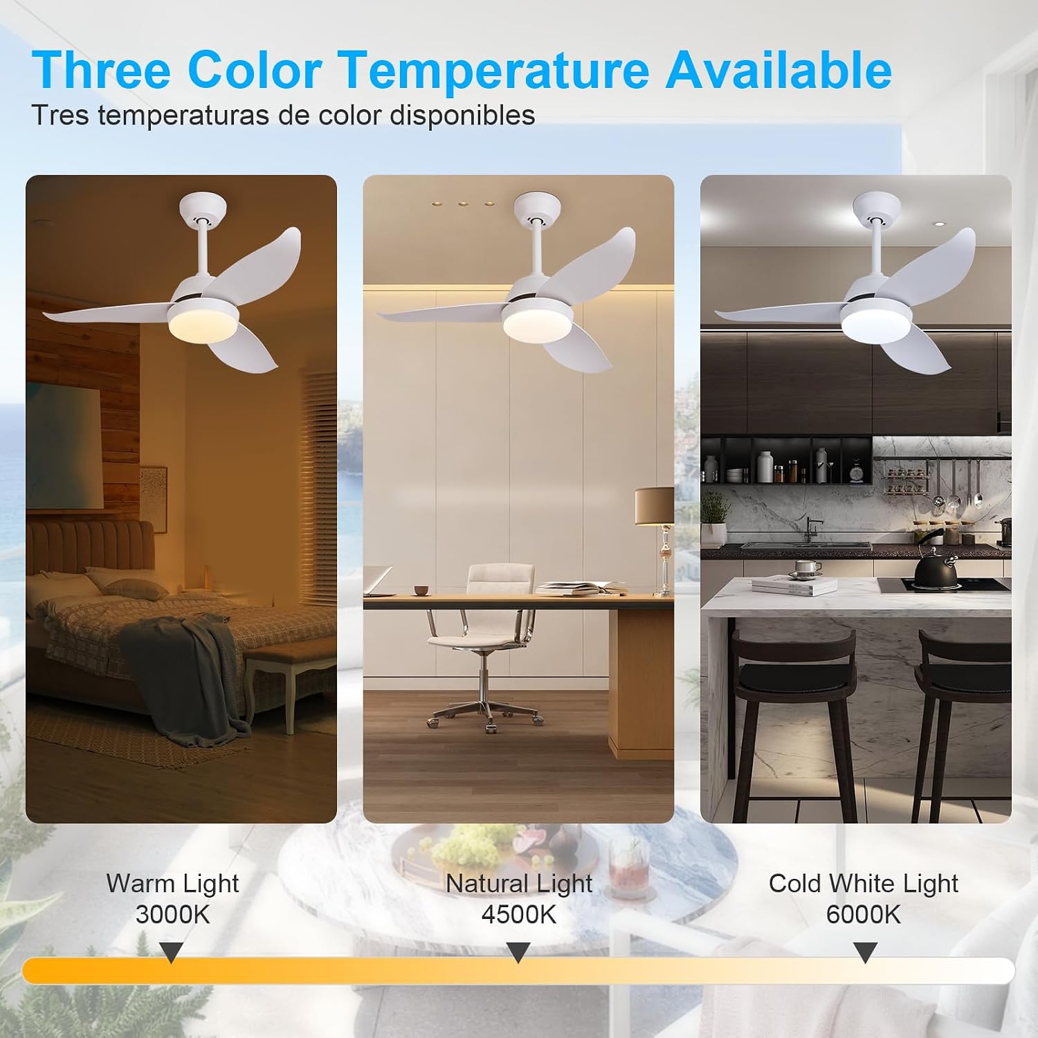 Detalle 2 de YAZIONG Ventilador de Techo con Luz Silencioso: rendimiento DC, 6 velocidades y luz LED adaptable