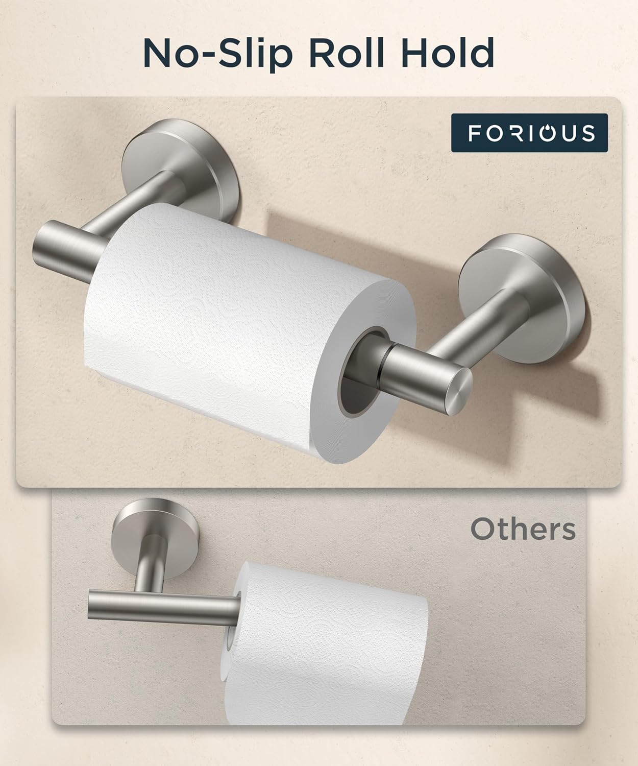 Detalle de FORIOUS FF01124 Wall-Mount Toilet Paper Holder, Brushed Nickel SUS304 Steel