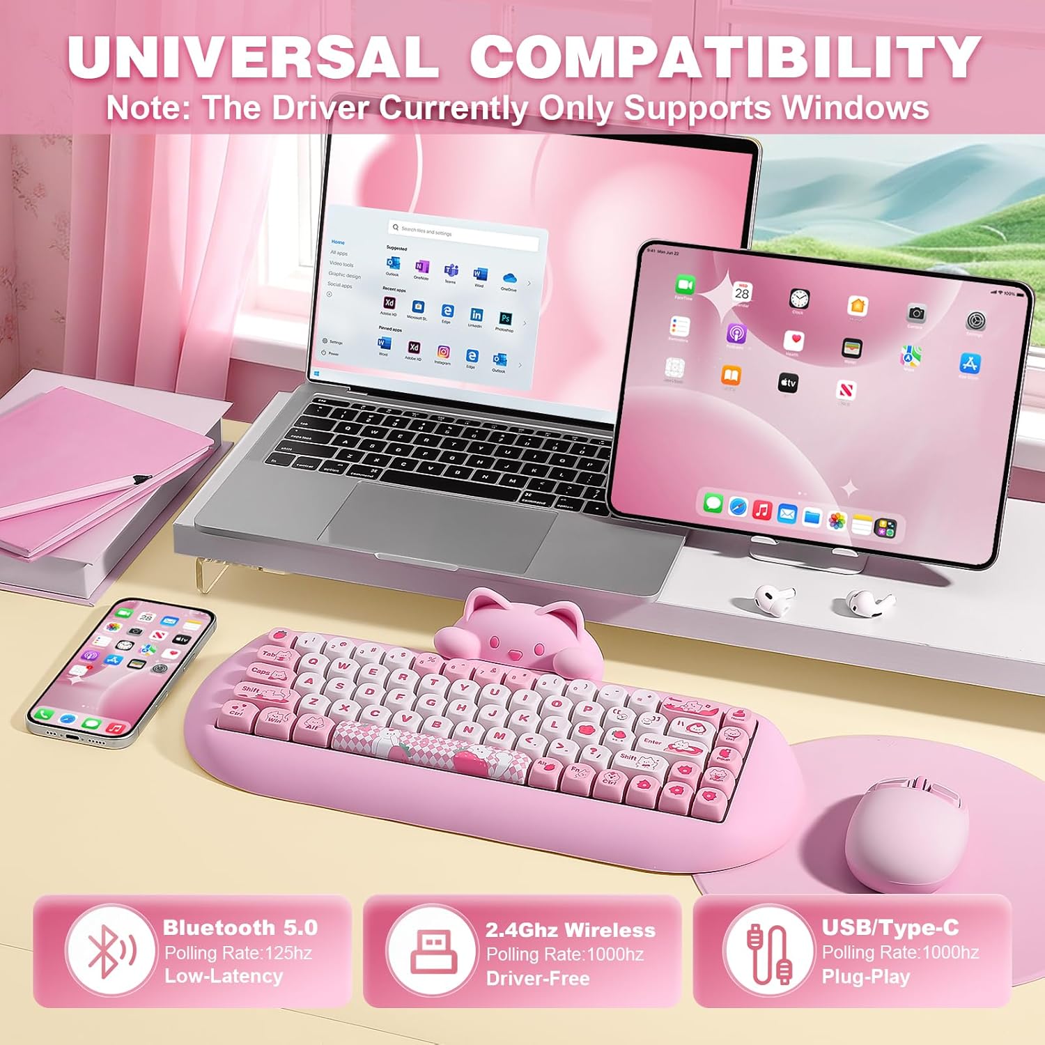Detalle de YUNZII C68 Wireless Mechanical Keyboard: 65% Cat-Inspired, Hot-Swap, Tri-Mode Connectivity