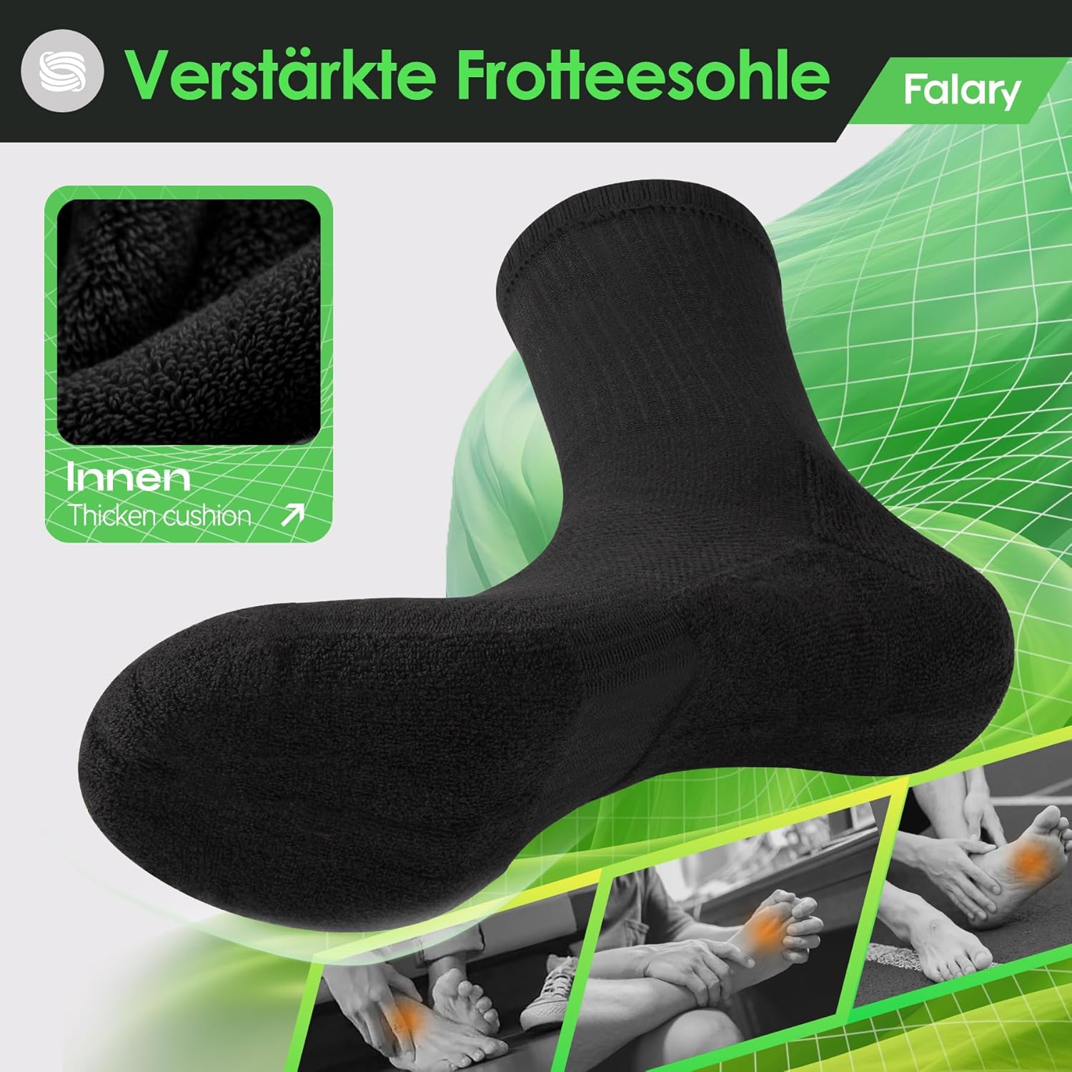Thumbnail 3 de FALARY Sport- & Alltagssocken (Herren/Damen) mit Frotteesohle – 3er/6er/12er Set, Baumwolle, Größe 35–50