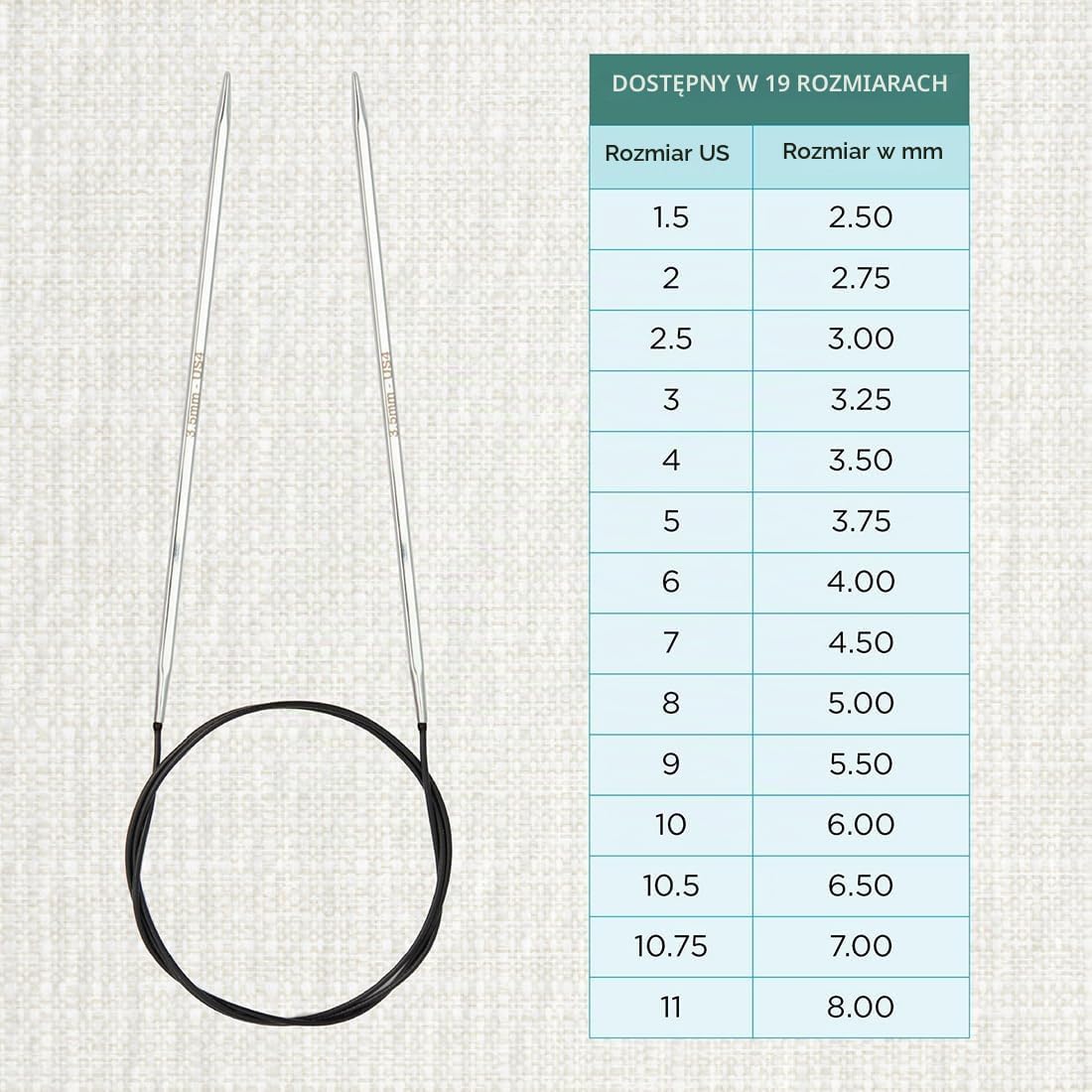 Detalle 2 de KnitPro Nova Cubics KP12195 druty na żyłce 3,5 mm, 80 cm, mosiężne