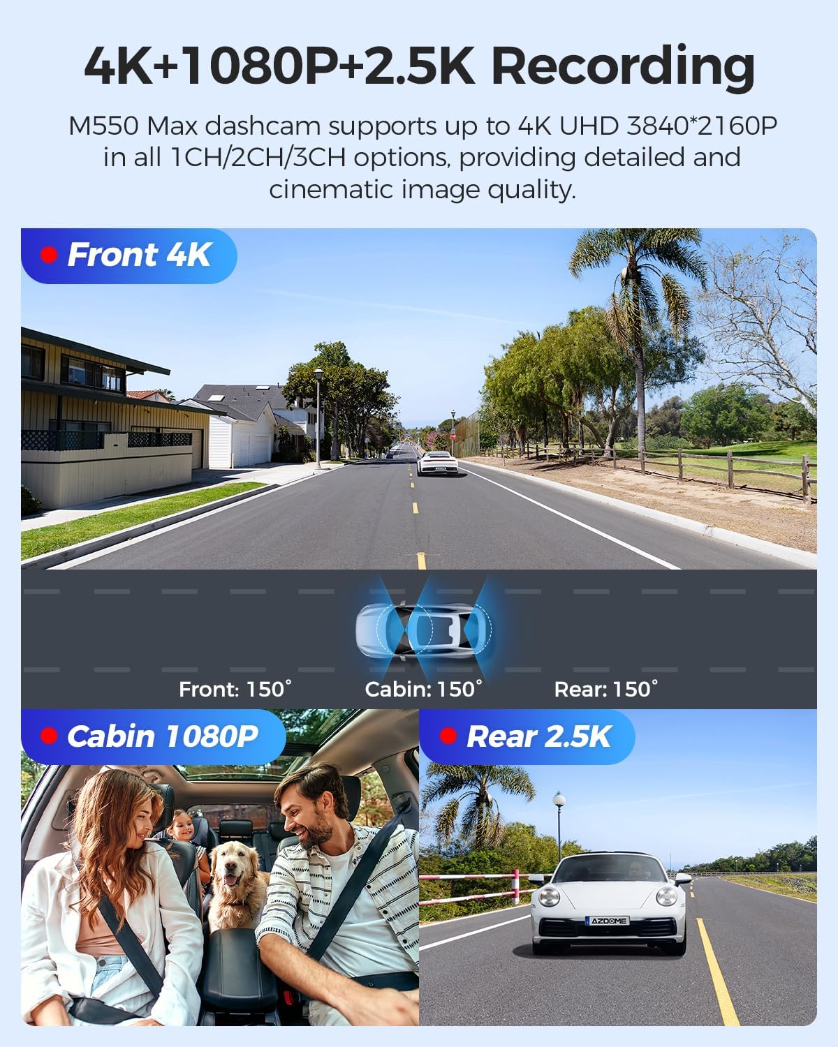Thumbnail 1 de AZDOME M550 Max 4K 3-Channel Dash Cam with Dual STARVIS Sensors, Built-in WiFi & GPS, 64GB Card Included