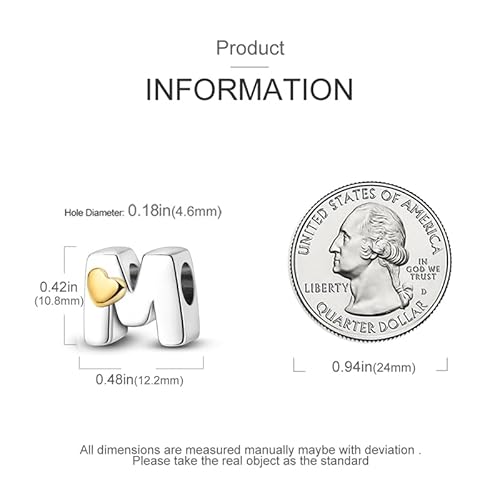 Detalle de TINSLO M Alfabeto Charms Abalorios Colgante de plata 925 para mujeres, compatible con pulseras Pandora y collares europeos