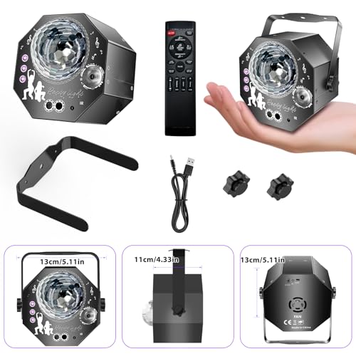 Thumbnail 6 de Hjh 4-in-1 Discokugel mit Motor und Licht: 64 Muster, Musikgesteuert, Fernbedienung, RGB UV Stroboskop