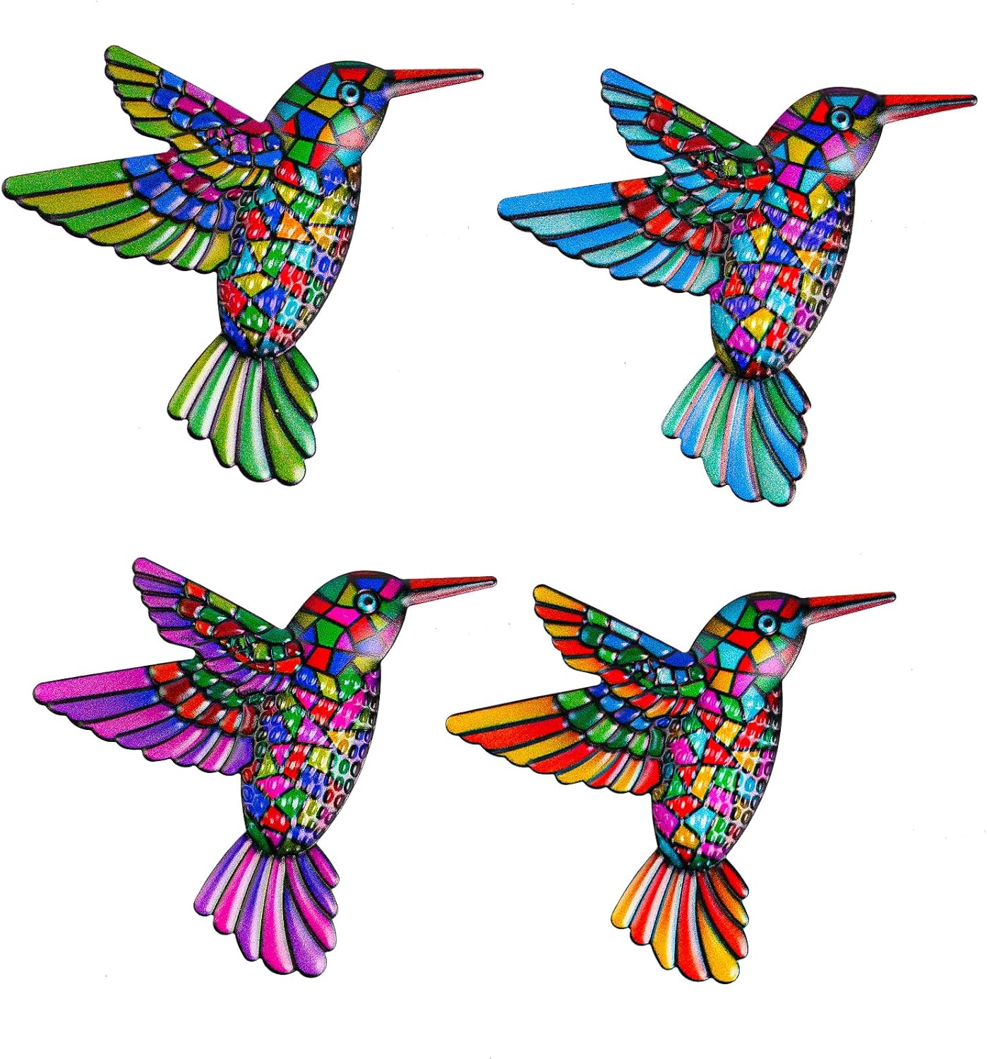 OFFCUP Métal Colibri : décoration murale 3D en fer (4 pièces) pour jardin, balcon et intérieur