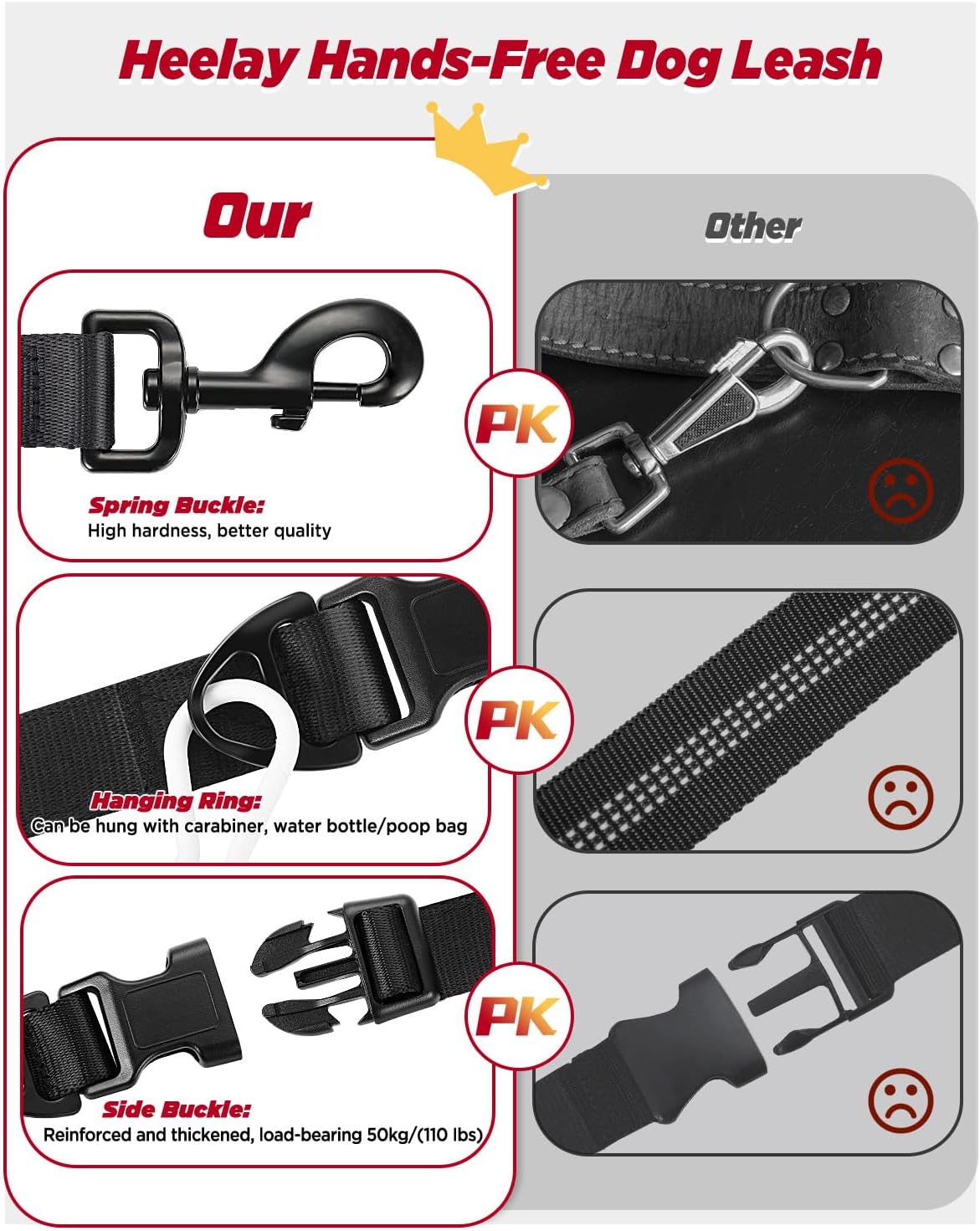 Detalle de Hands Free Dog Lead 2.5M – Adjustable Crossbody Leash with Padded Handle