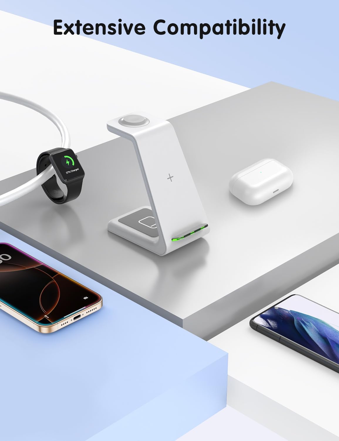 Detalle de JoyGeek 3-in-1 Wireless Charging Station for iPhone, Apple Watch & AirPods