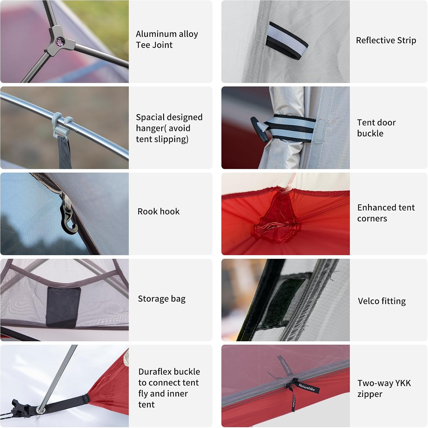 Detalle 2 de Naturehike Cloud up Pro/Base/UL Zelt 1 Person – Leichtes Kuppelzelt für Outdoor-Reisen